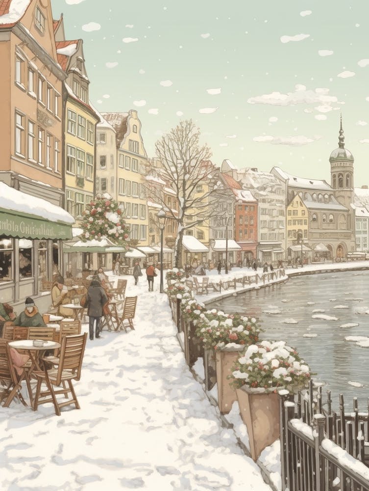 Vintage Winter Illustration Copenhagen Denmark 3