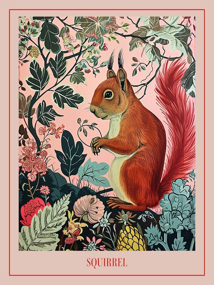 Floral Animal Painting Squirrel 4 Poster