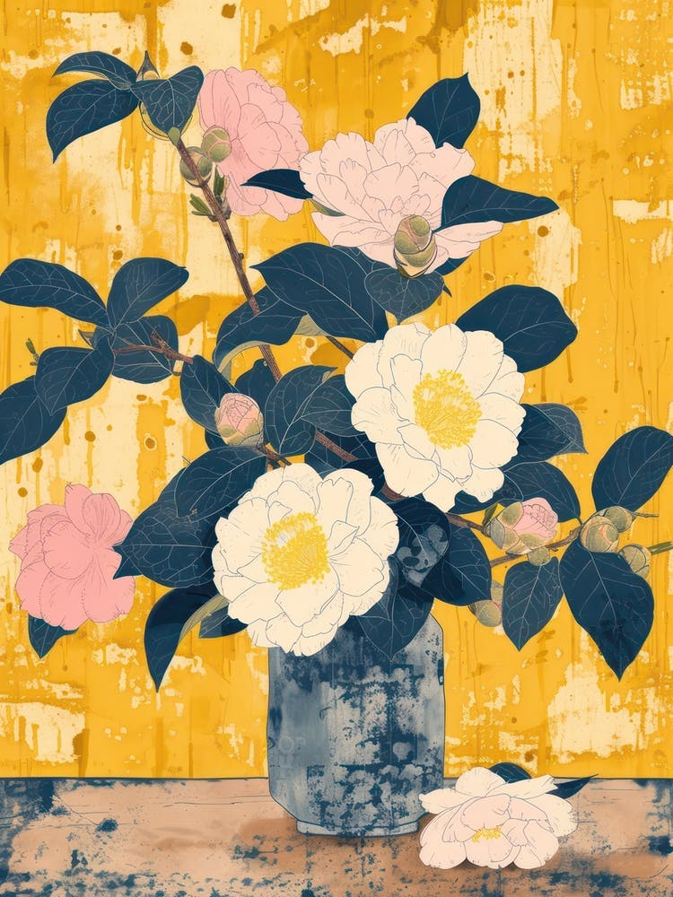 Camelia Flowers On A Table   Contemporary Illustration 4