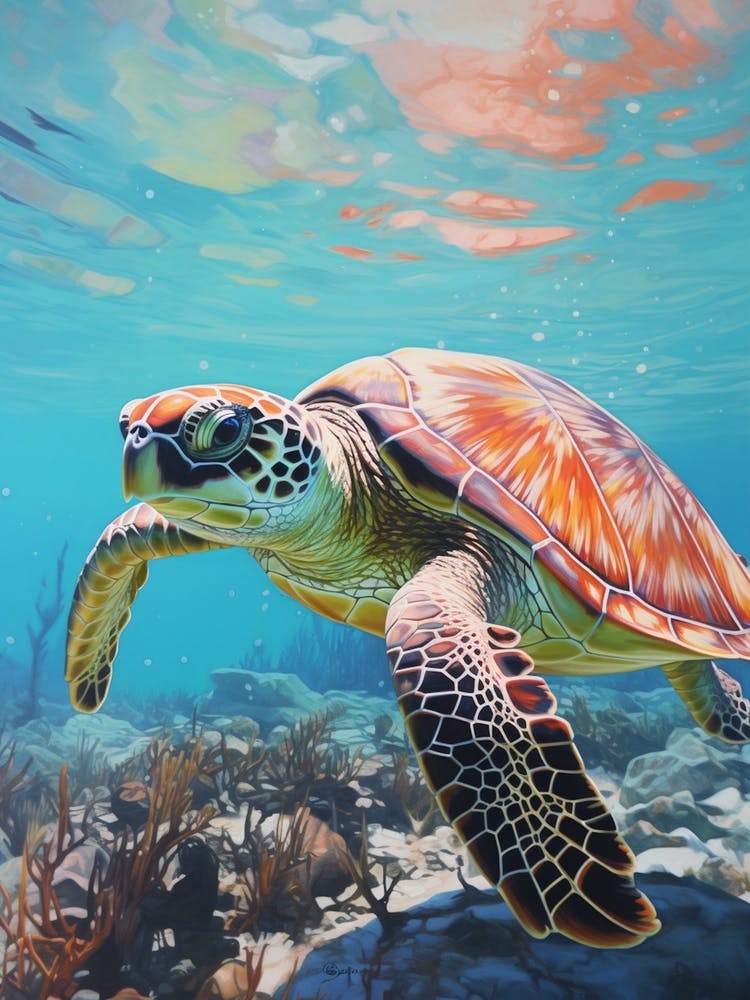 Sea Turtle Ocean And Reflections 1