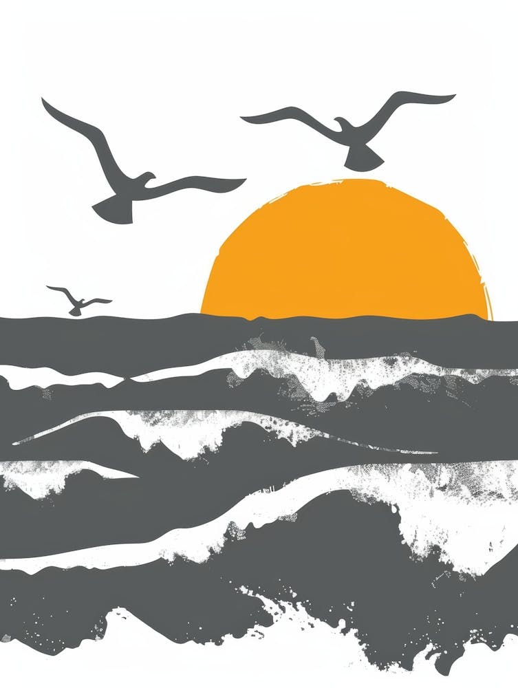Seagulls At Sunset