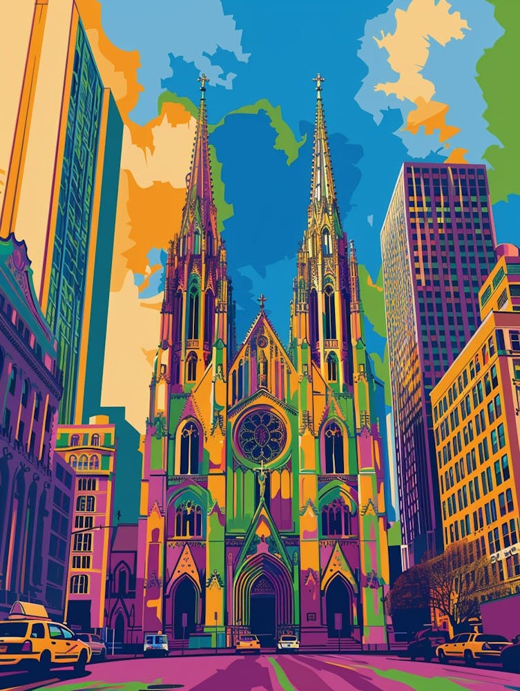 St Patricks Cathedral New York Colourful Silkscreen Illustration 2