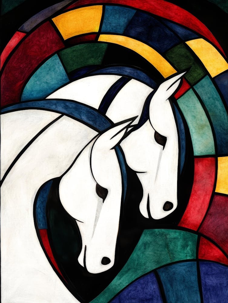 Two Horses In Stained Glass