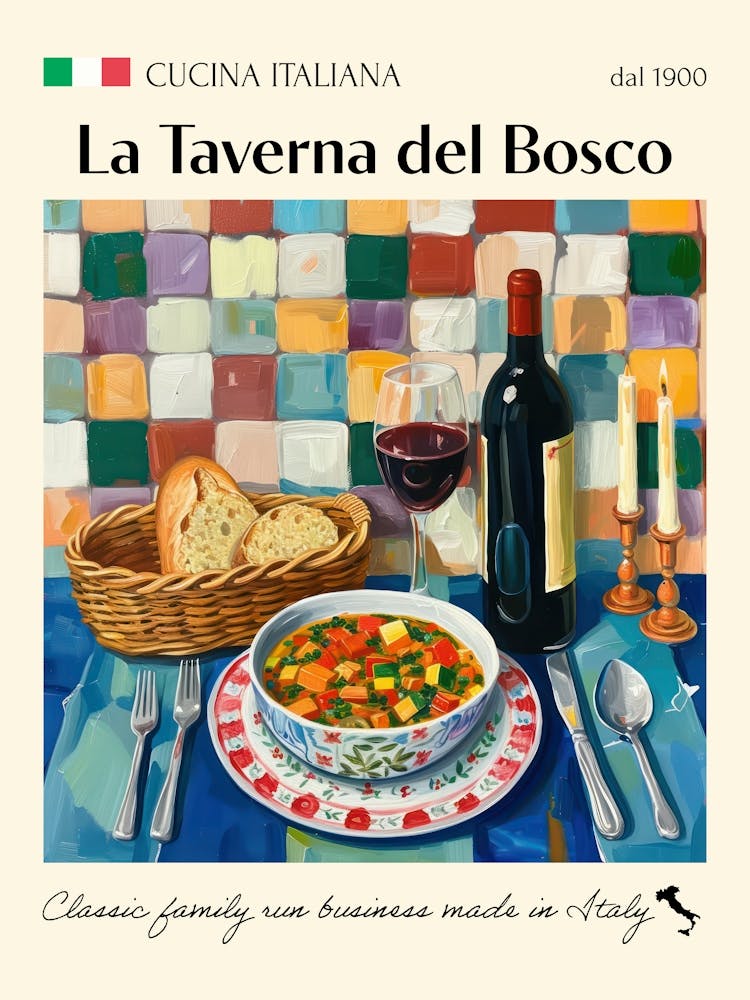 La Taverna Del Bosco Trattoria Italian Poster Food Kitchen