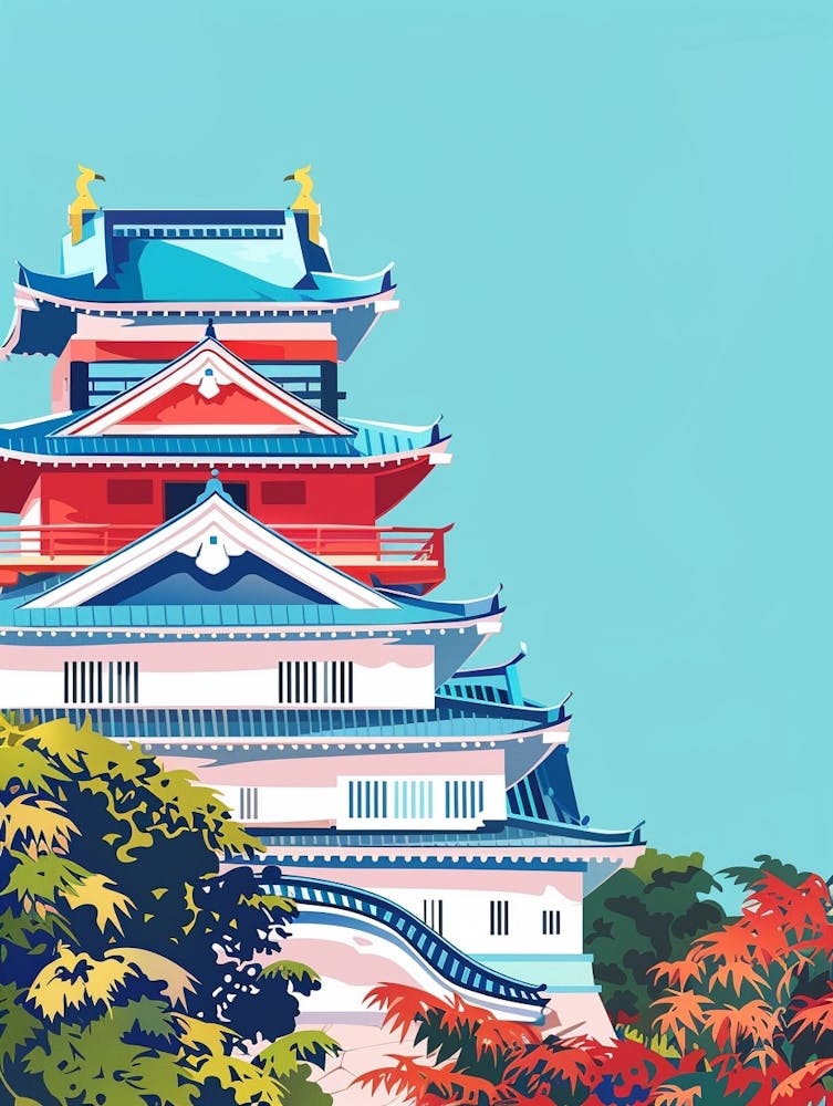 Kanazawa Castle Japan 2 Colourful Illustration