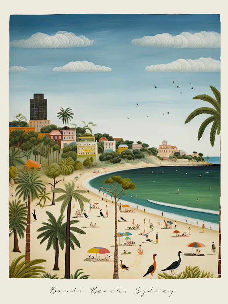 Poster Of Bondi Beach, Sydney, Australia, Matisse And Rousseau Style 1