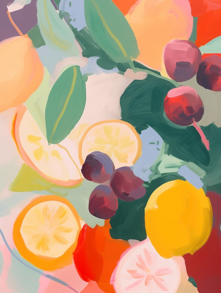 Obst Malerei, Farbenfrohe Veggie Essen
