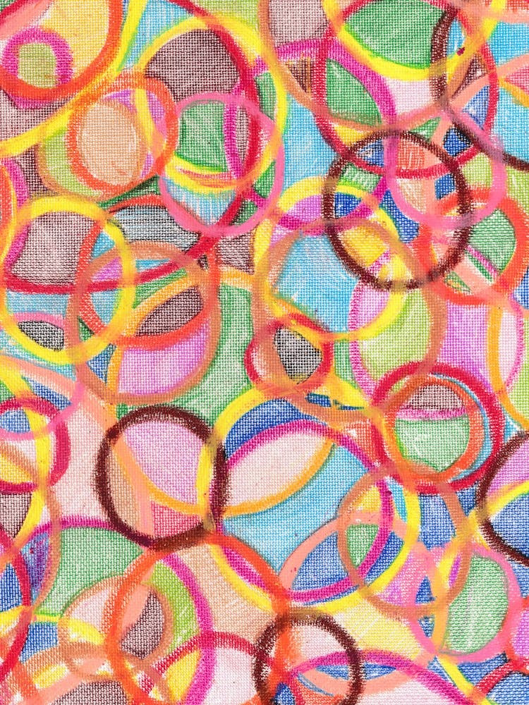 Circles Abstract Painting, Oil Pastel colorful Print.