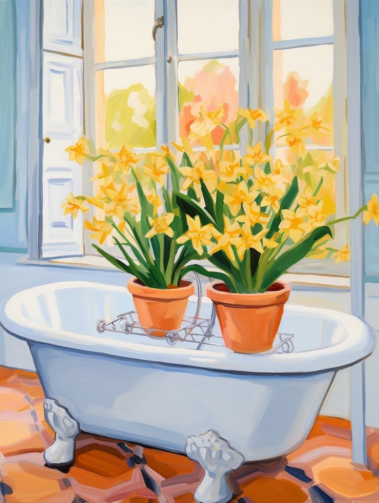 A Bathtube Full Of Daffodil In A Bathroom 2
