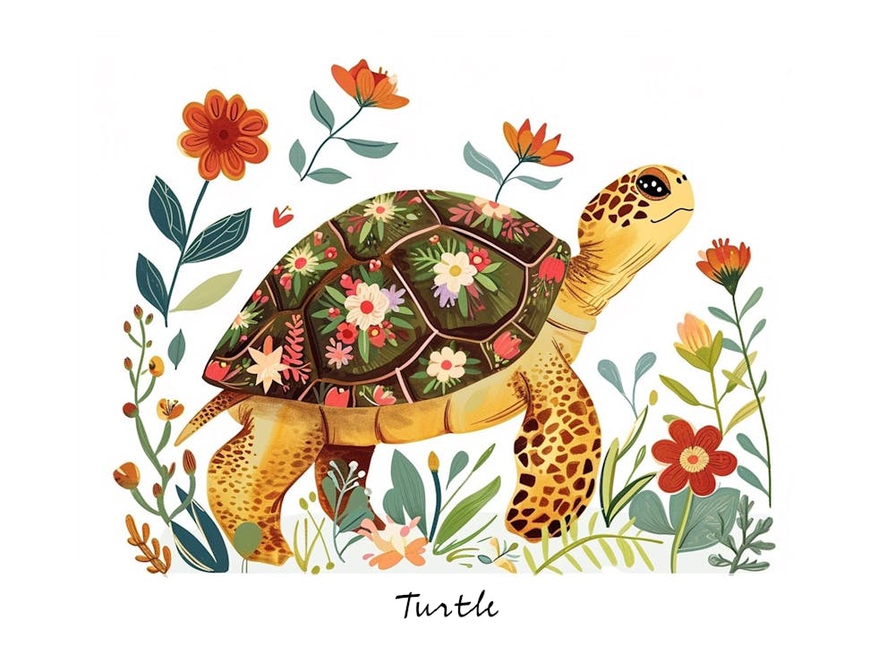 Little Floral Turtle 1 Poster