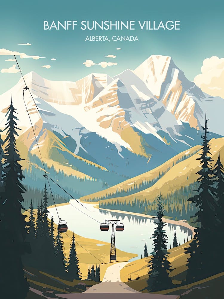 Affiche de Banff Sunshine Village, Alberta, Canada, Colorado, USA - Illustration de station de ski 2