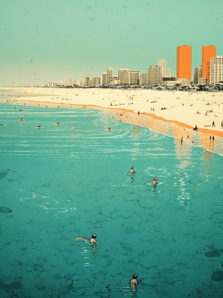 A Drawing Of Surfers Paradise Beach Australia Orange Tones 1