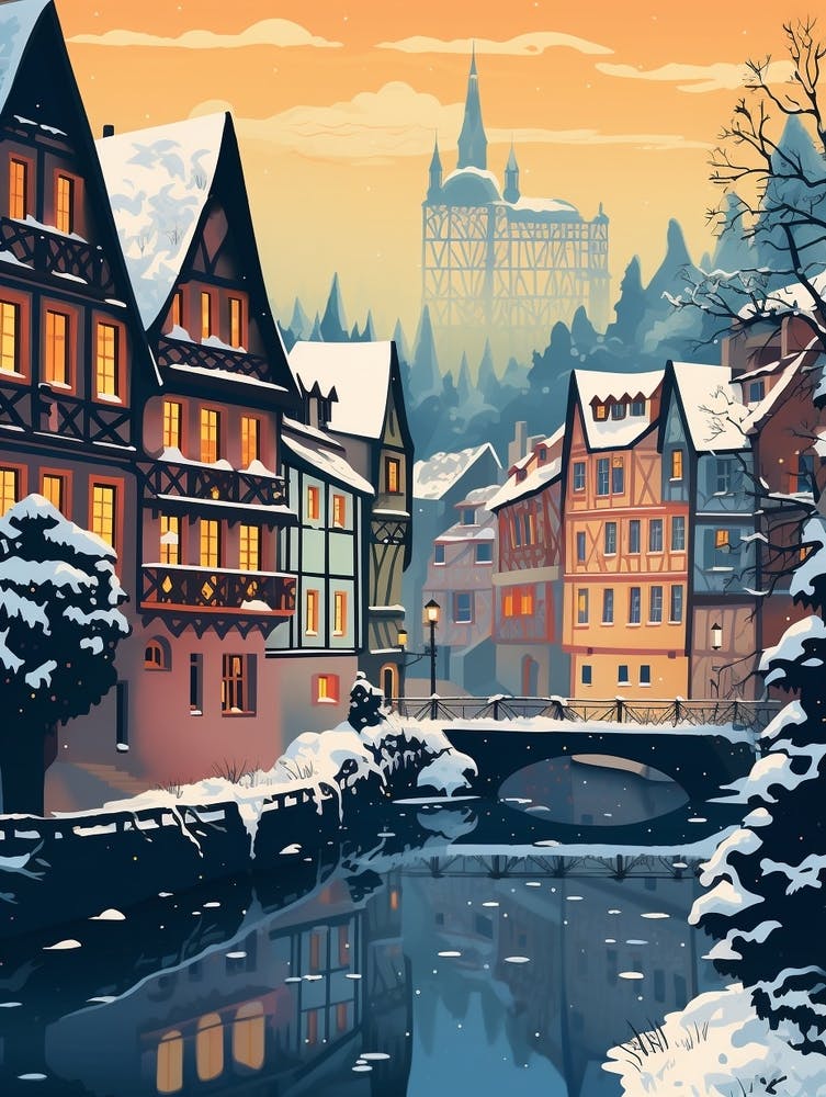 Winterreise-Nacht-Illustration Colmar Frankreich 1