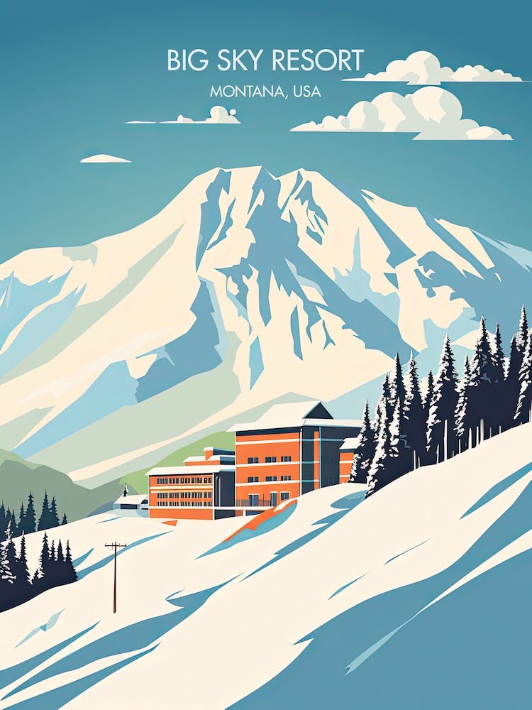 Poster Of Big Sky Resort   Montana, Usa   Colorado, Usa, Ski Resort Illustration 2