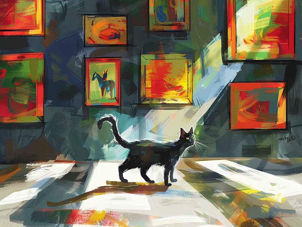 Black Cat In The Library - Wandering In The Exhibition Room