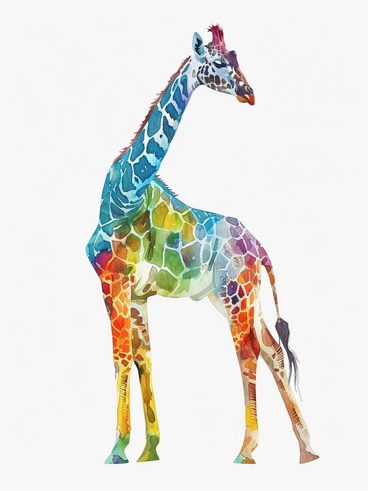 Colourful Watercolour Style Giraffe Portrait 2