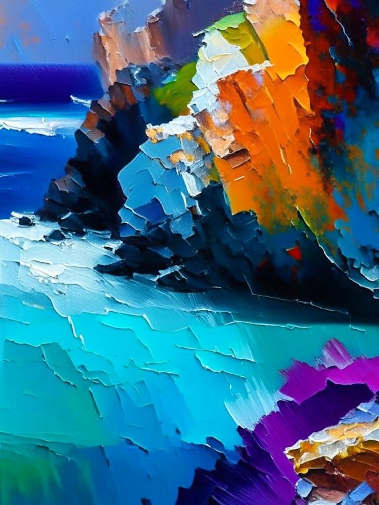 Coastal Cliffs And Rocky Shores Waterscape Bright Abstract 1