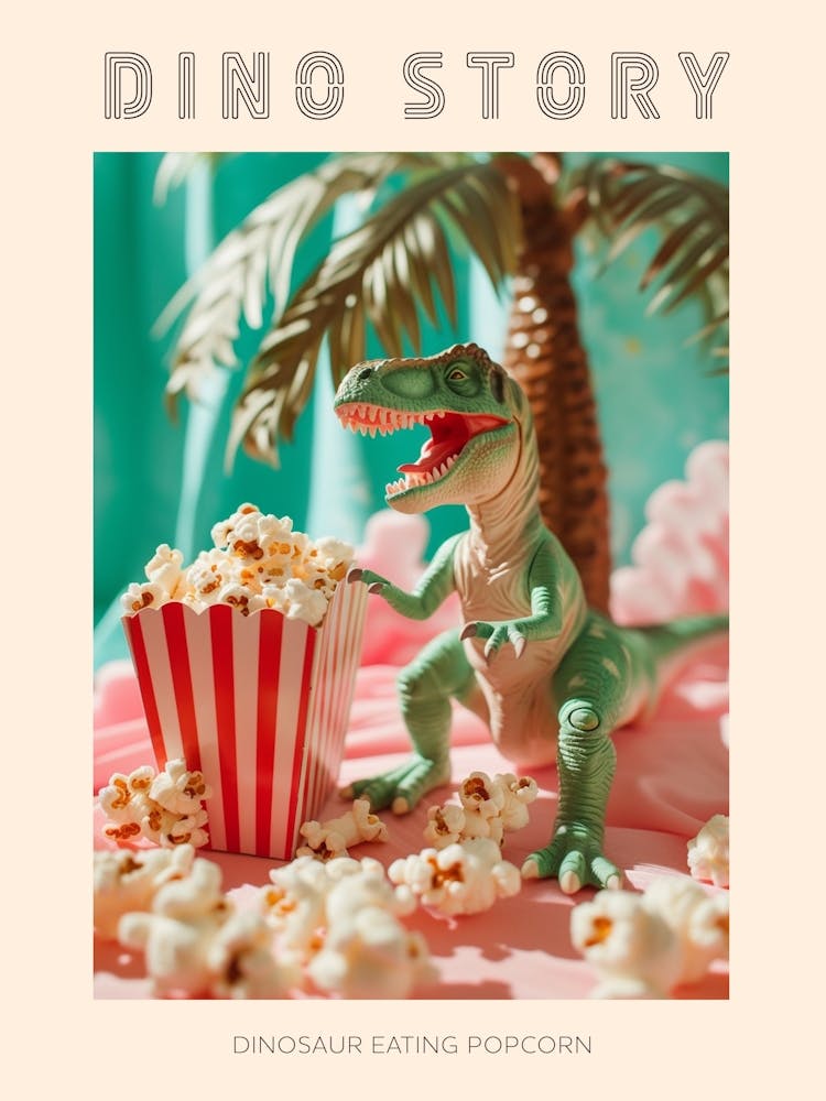 Pastel Toy Dinosaur Eating Popcorn 3 Poster