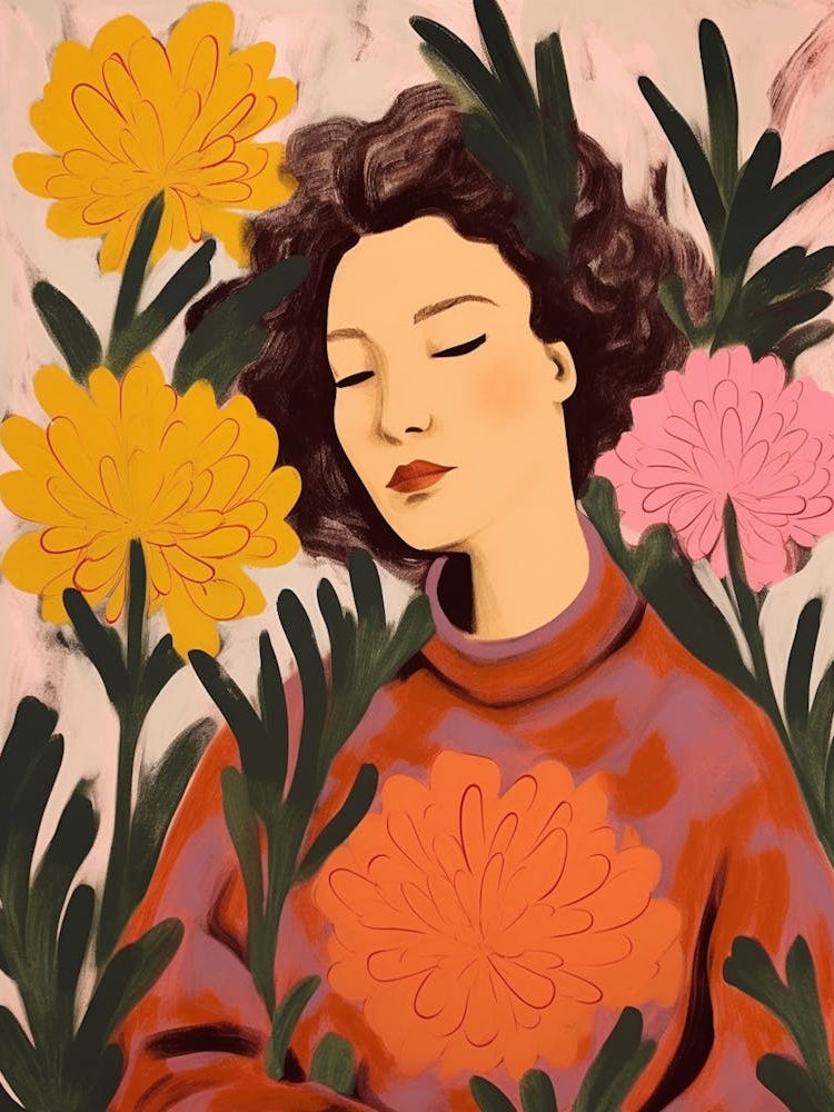 Woman With Autumnal Flowers Celosia 1