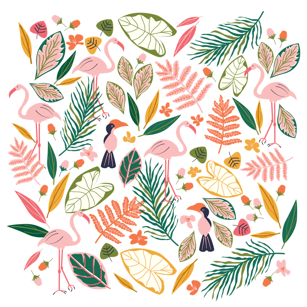 Flamingos And Leaves