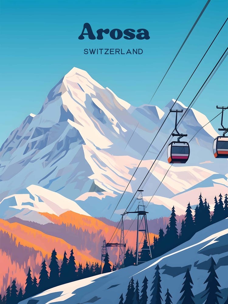 Arosa Switzerland Mountain Scenery Travel Illustration Art