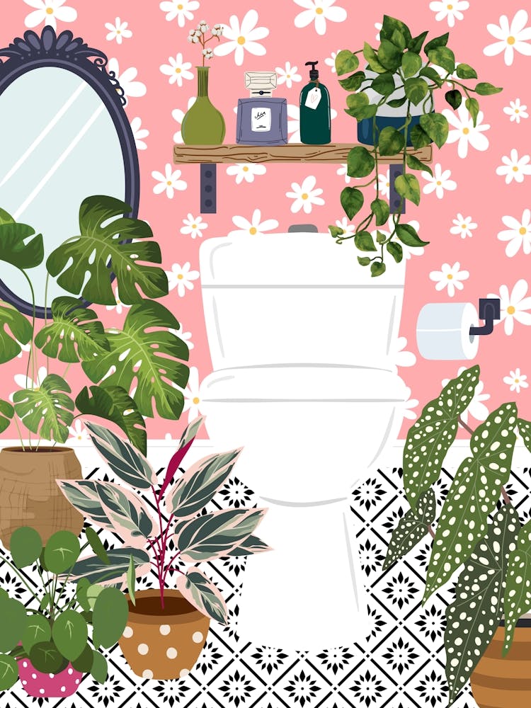 Pink Botanical Cloakroom Toilet