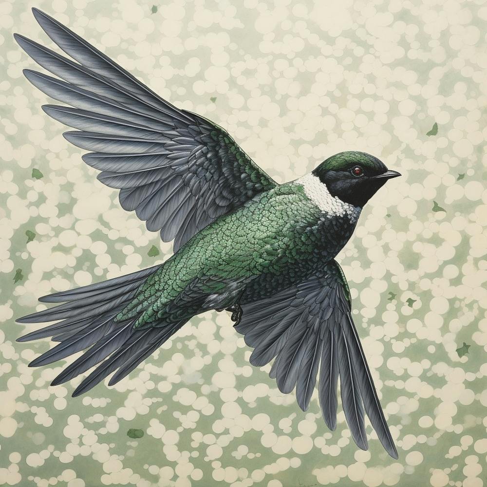 Ohara Koson Inspired Bird Painting Chimney Swift 1 Square