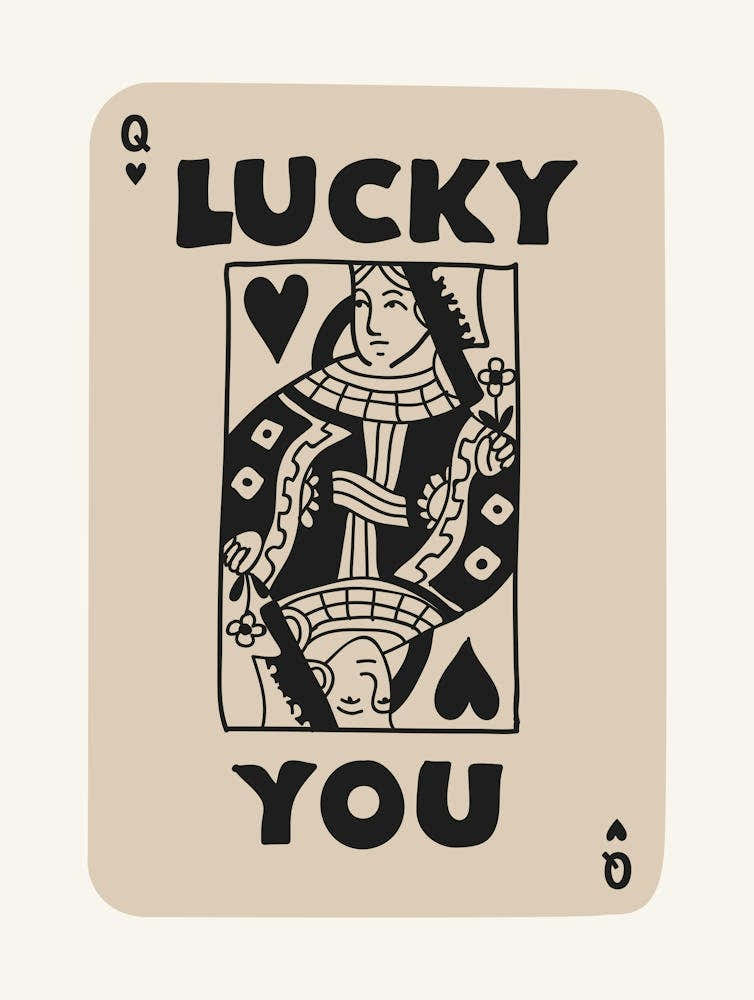 Lucky You Queen Playing Card Beige And Black