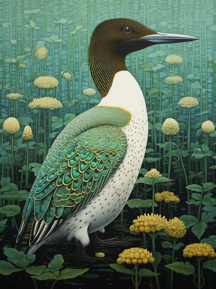 Ohara Koson Inspired Bird Painting Common Loon 2