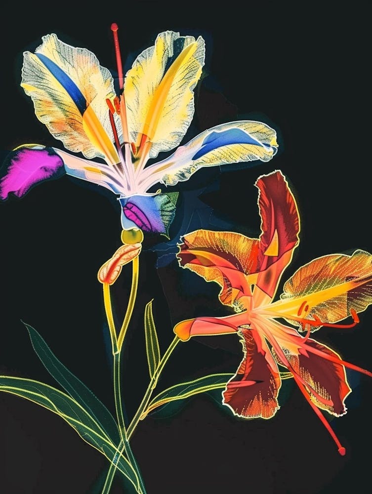 Neon Flowers On Black Portulaca 2