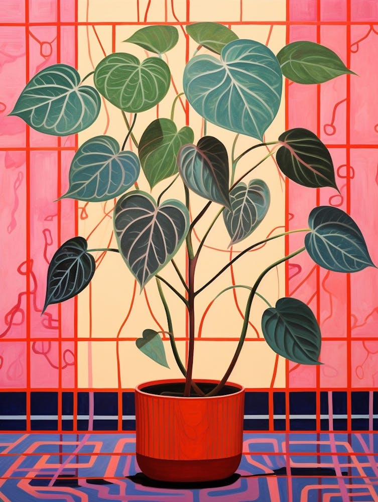 Pink And Red Plant Illustration Rubber Plant Ficus 4