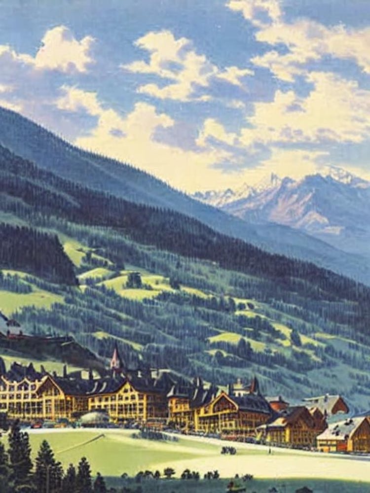 Kitzbühel, Austria Ski Resort Vintage Landscape 4 Skiing Poster
