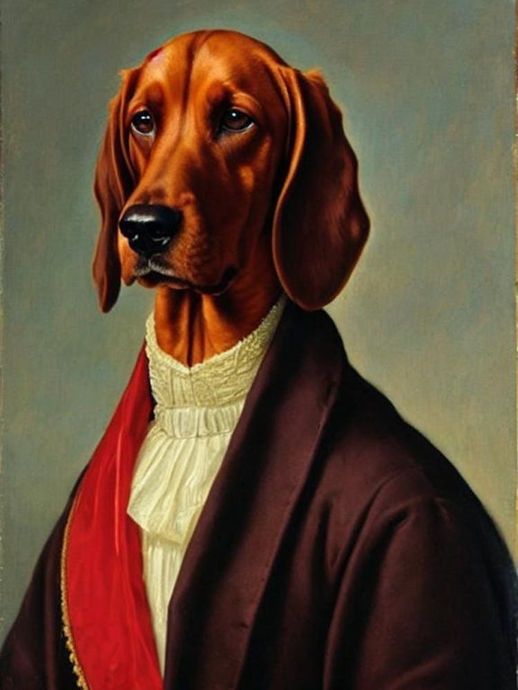 Redbone Coonhound Renaissance Portrait Oil Painting