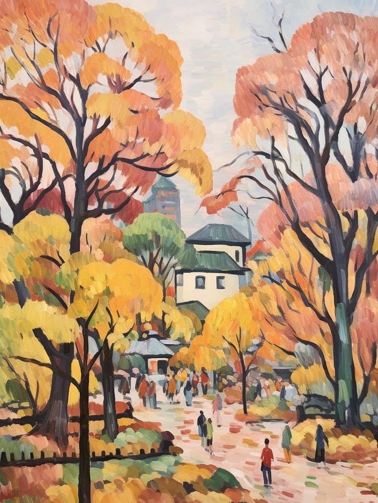 Autumn City Park Painting Ueno Park Tokyo 2