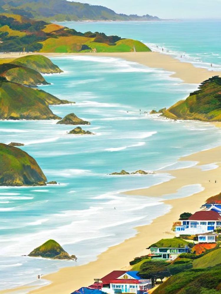 Stinson Beach, California Contemporary Illustration 1 
