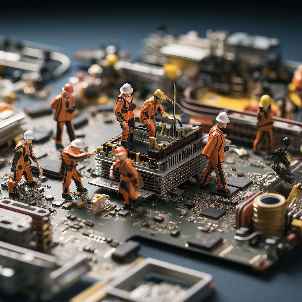 Miniature Workers On A Computer Motherboard 1