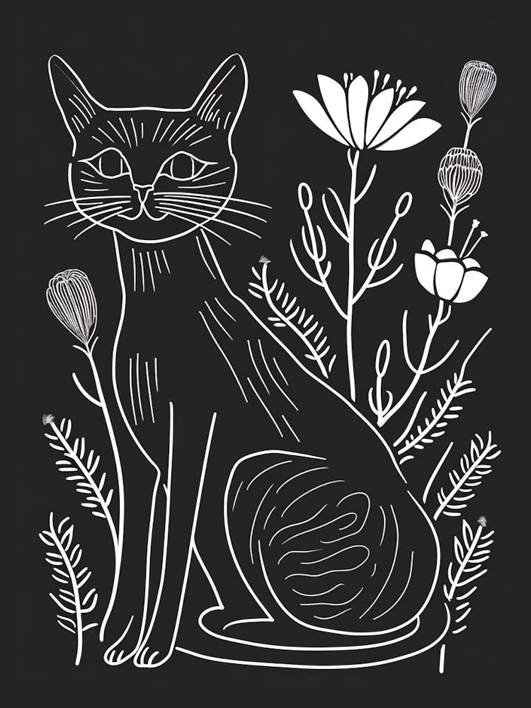 Cymric Cat Minimalist Illustration 3
