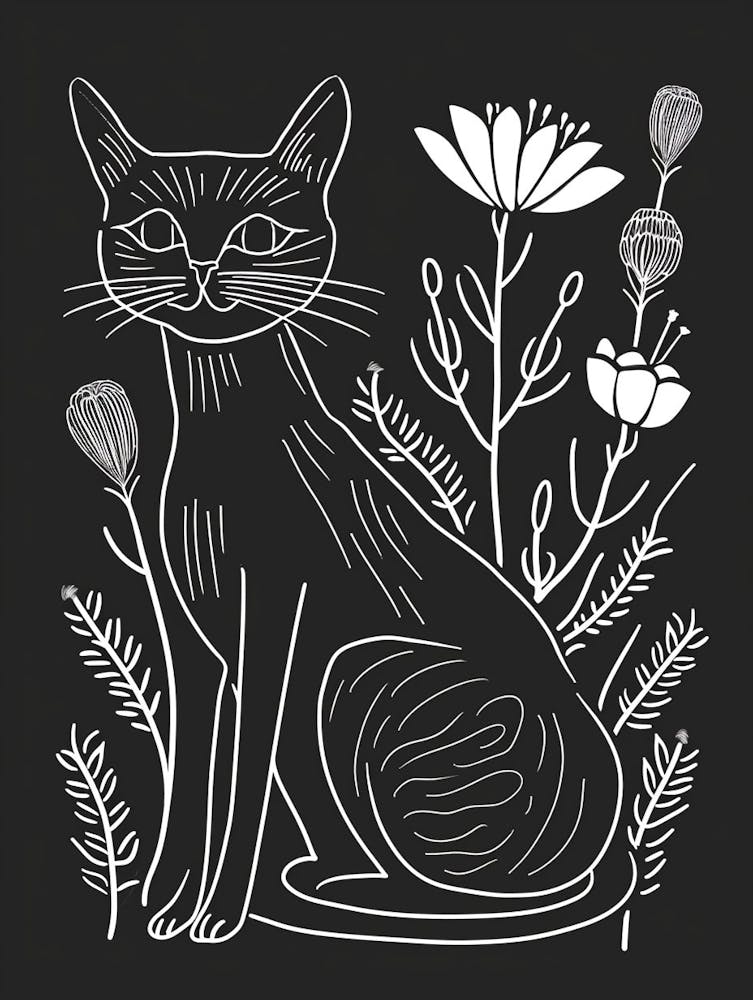 Cymric Cat Minimalist Illustration 3