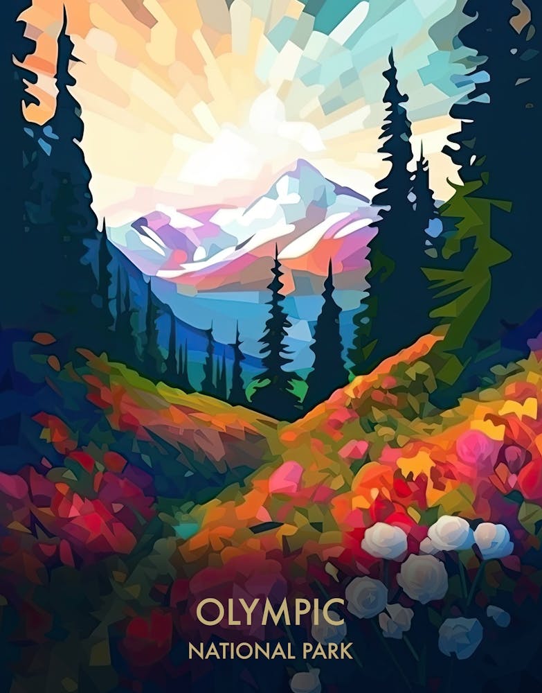 Olympic National Park Style d'illustration d'affiche de voyage 5