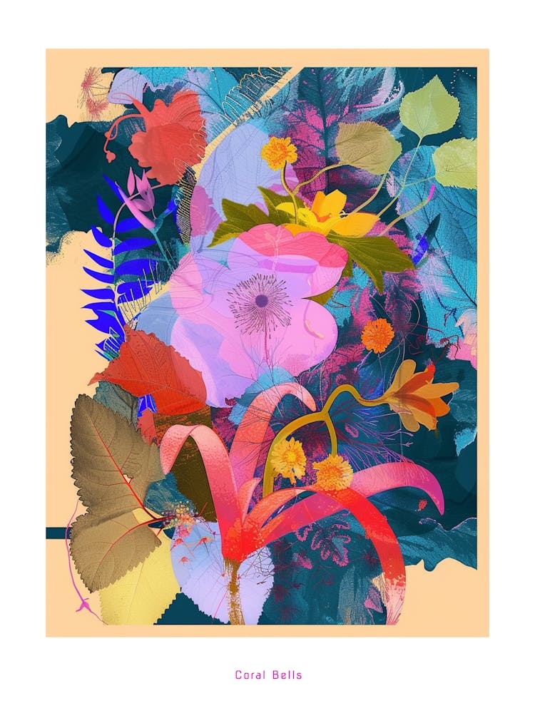 Coral Bells 4 Neon Flower Collage Poster