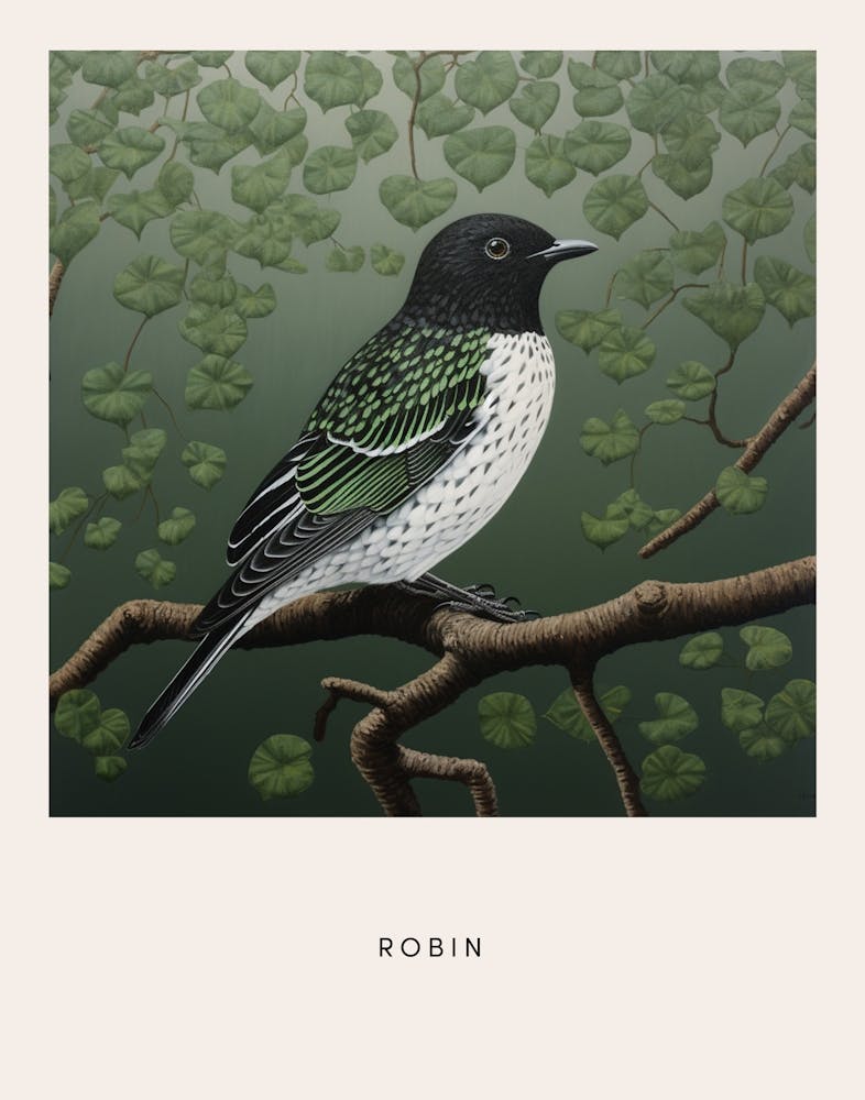 Ohara Koson Inspired Bird Painting Robin 2 Poster