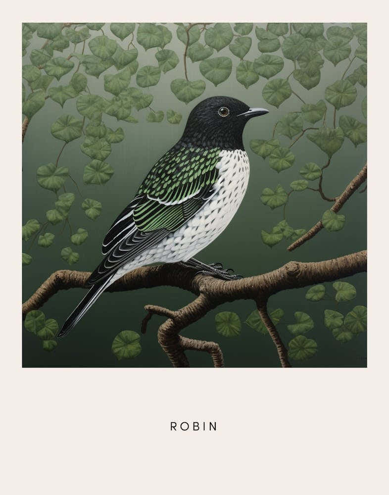 Ohara Koson Inspired Bird Painting Robin 2 Poster
