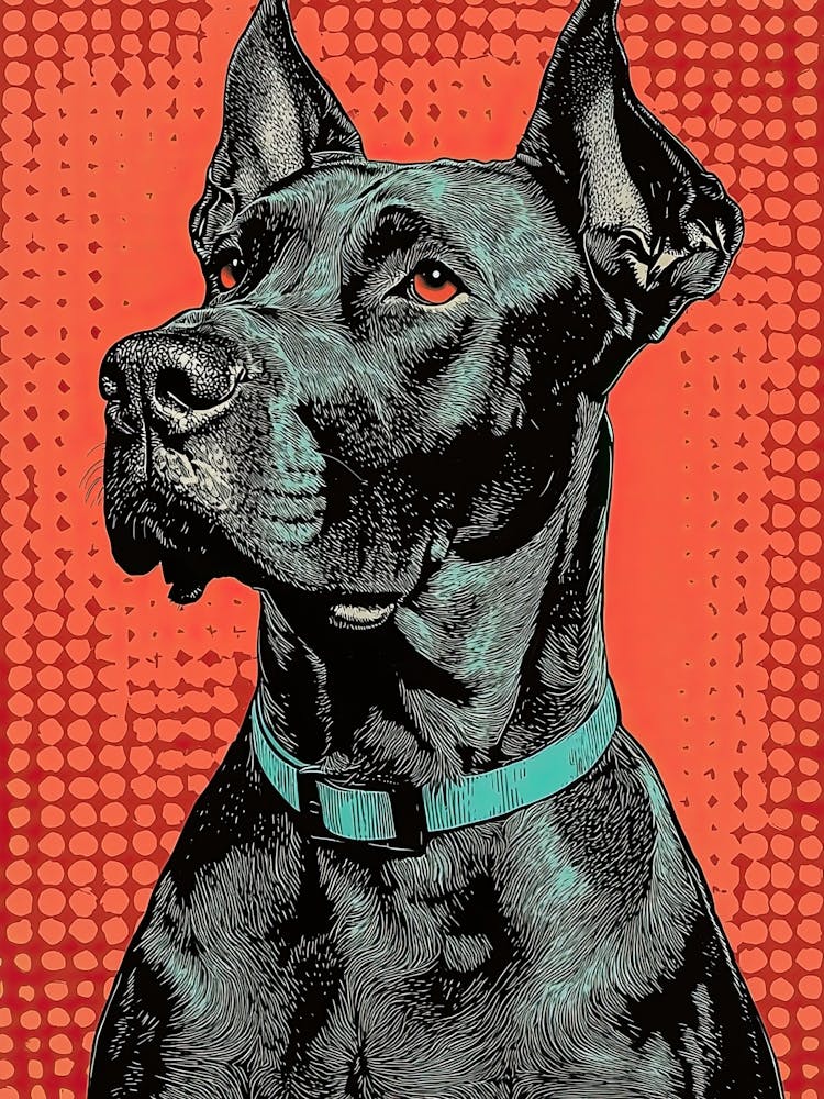 Pop Art Great Dane Bold Contrasting Colors Of Red and Black