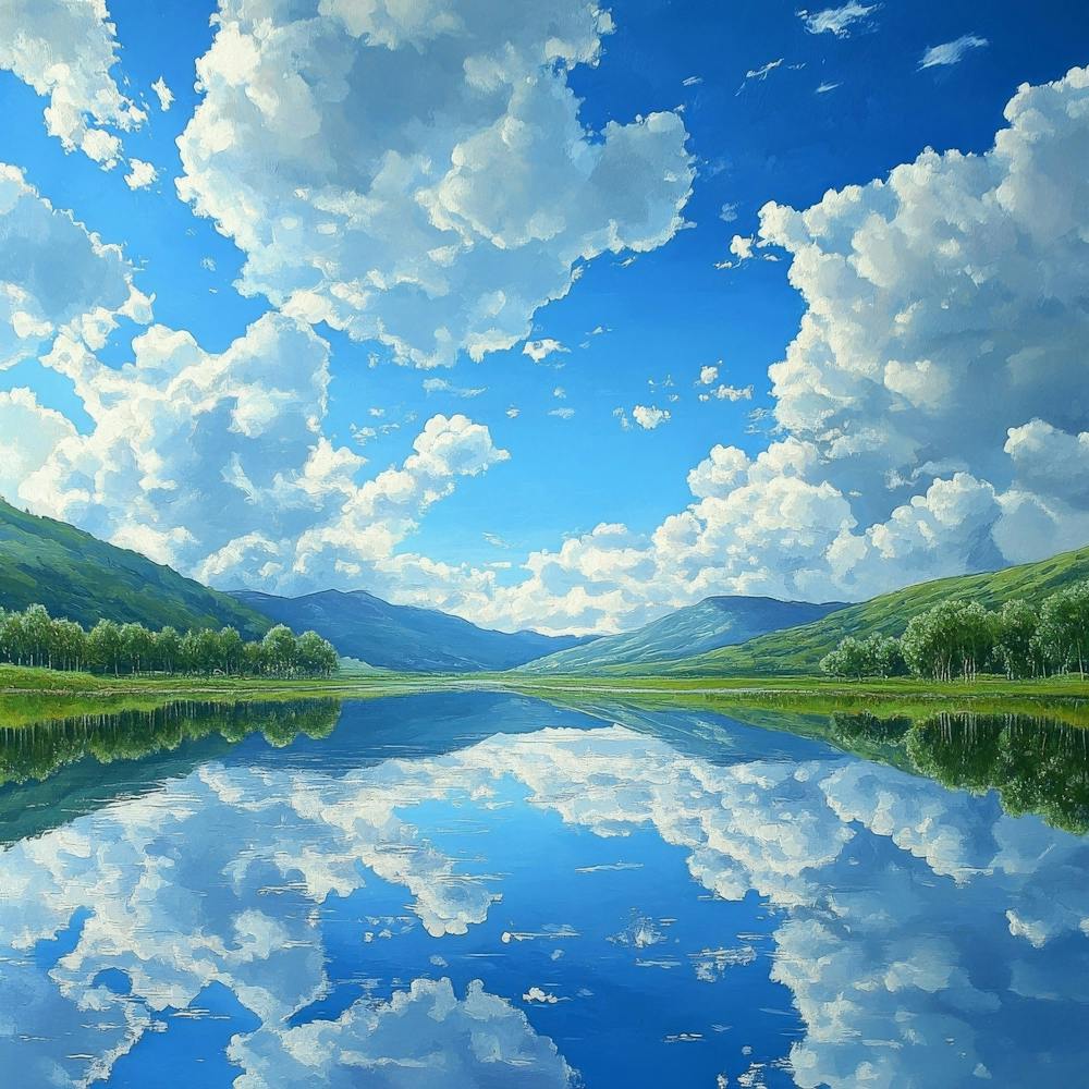 Nuages reflétés dans un lac - Œuvre d'art
