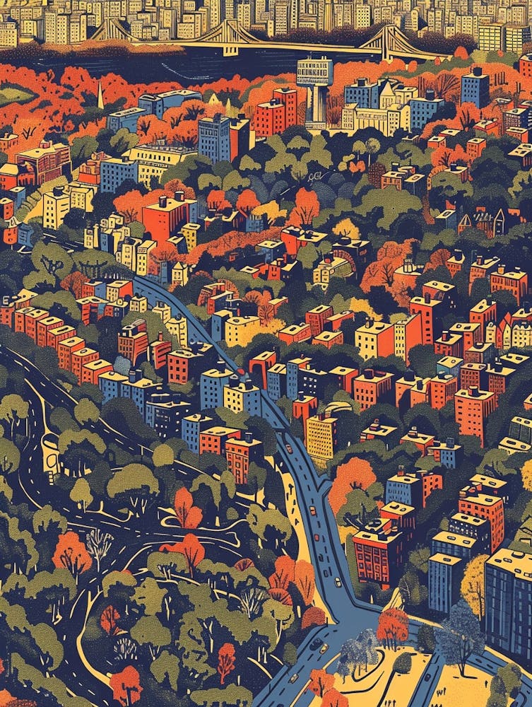 Kingsbridge New York Colourful Silkscreen Illustration 1