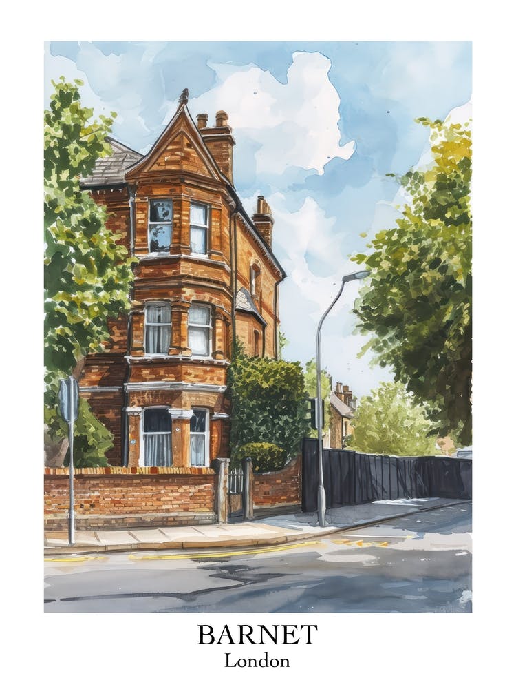 Barnet London Borough   Street Watercolour 2 Poster