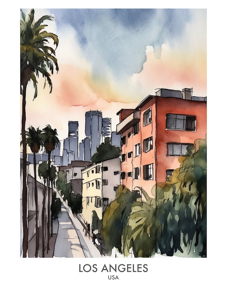Los Angeles Affiche de Voyage à l'Aquarelle 3