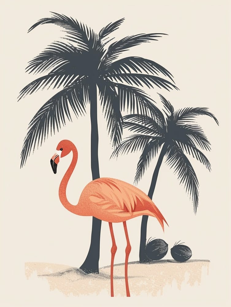 Andenflamingo und Kokospalmen Minimalistische Illustration 2