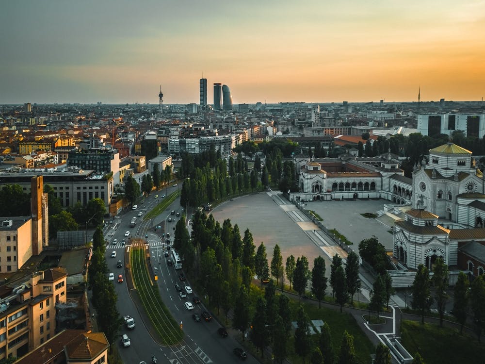 Sunset Milan city, Italy.