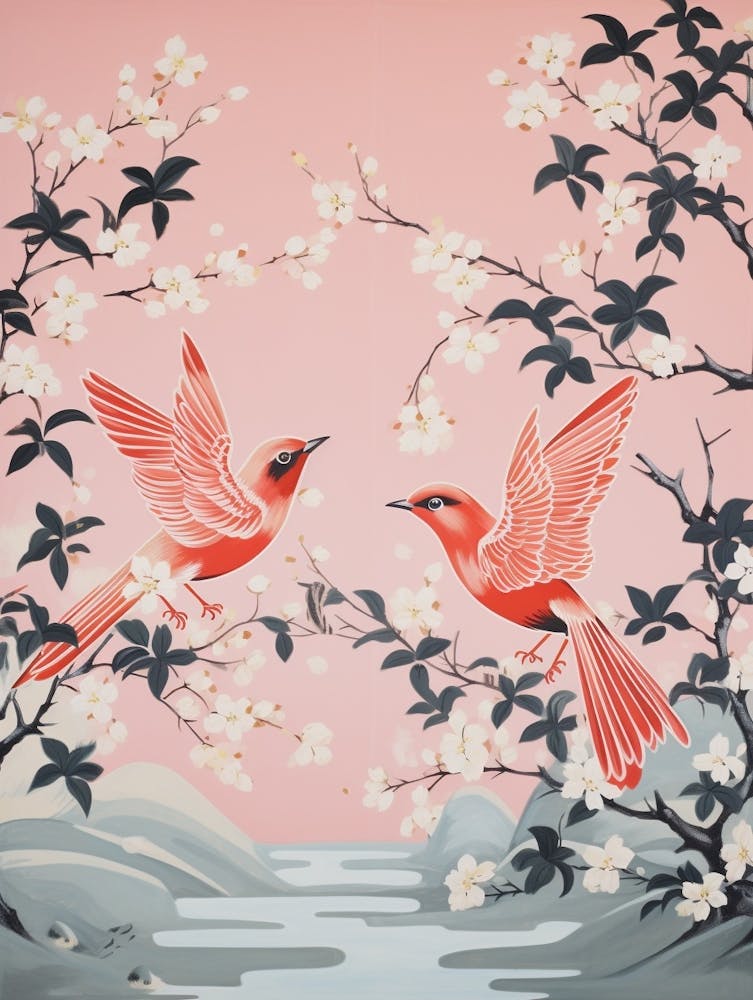 Vintage Japanese Inspired Bird Print Finch 2